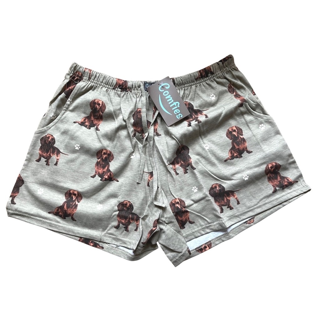 NWTS Comfies Dachshund Dog Print Pajama Shorts Gray Cotton Blend Womens XL